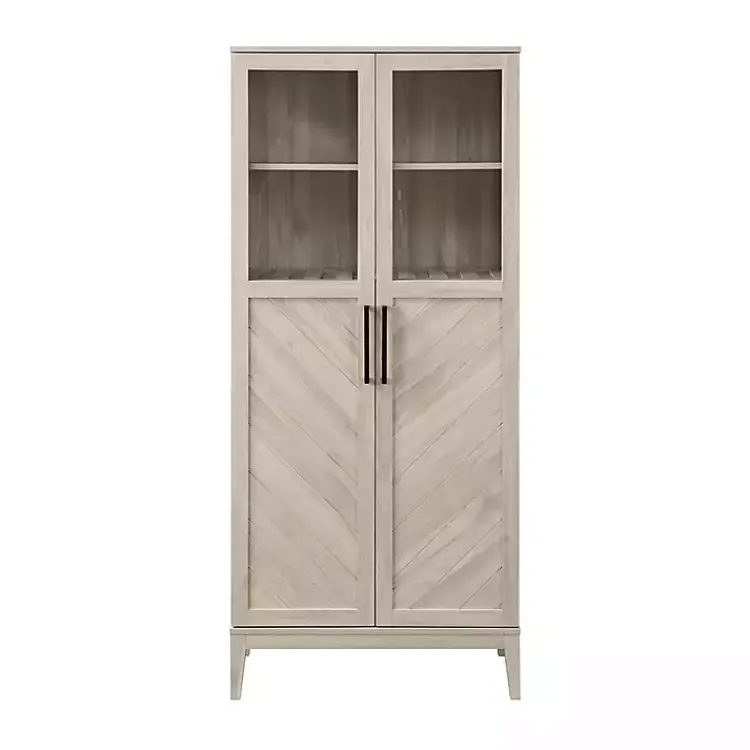 Cabinets & Sideboards-Kirklands Home Birch Chevron Wooden Storage Cabinet Tan