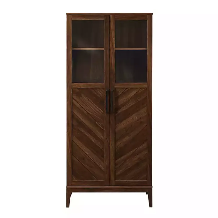 Cabinets & Sideboards-Kirklands Home Dark Walnut Chevron Wooden Storage Cabinet Brown