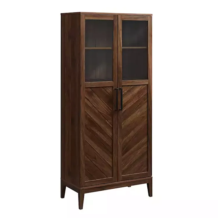Cabinets & Sideboards-Kirklands Home Dark Walnut Chevron Wooden Storage Cabinet Brown