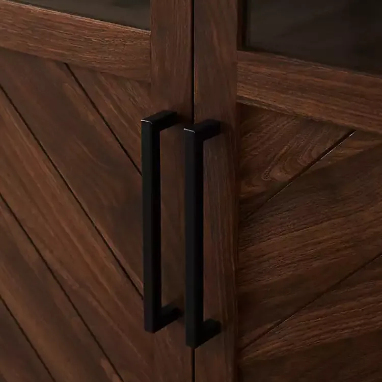 Cabinets & Sideboards-Kirklands Home Dark Walnut Chevron Wooden Storage Cabinet Brown