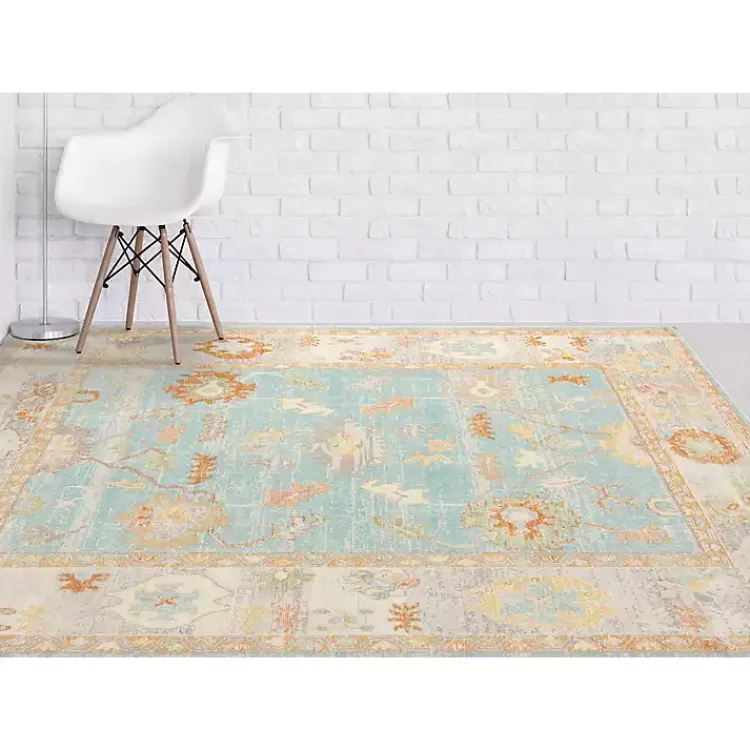 Area Rugs-Kirklands Home Aqua and Beige Bohemian Area Rug, 5x8