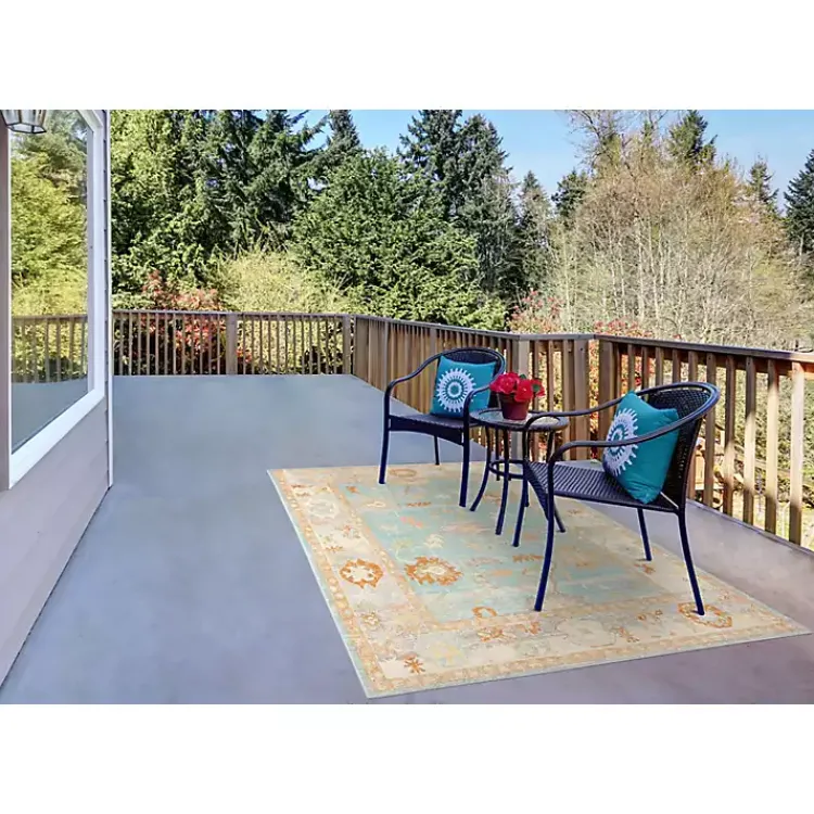 Area Rugs-Kirklands Home Aqua and Beige Bohemian Area Rug, 7x9 Blue