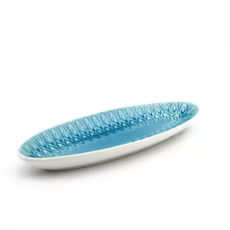 Serving & Entertaining-Kirklands Home Turquoise Peacock Reactive Print Oval Platter
