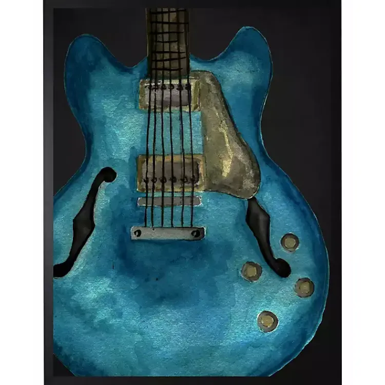 Framed Art-Kirklands Home Blue Watercolor Guitar Framed Art Print