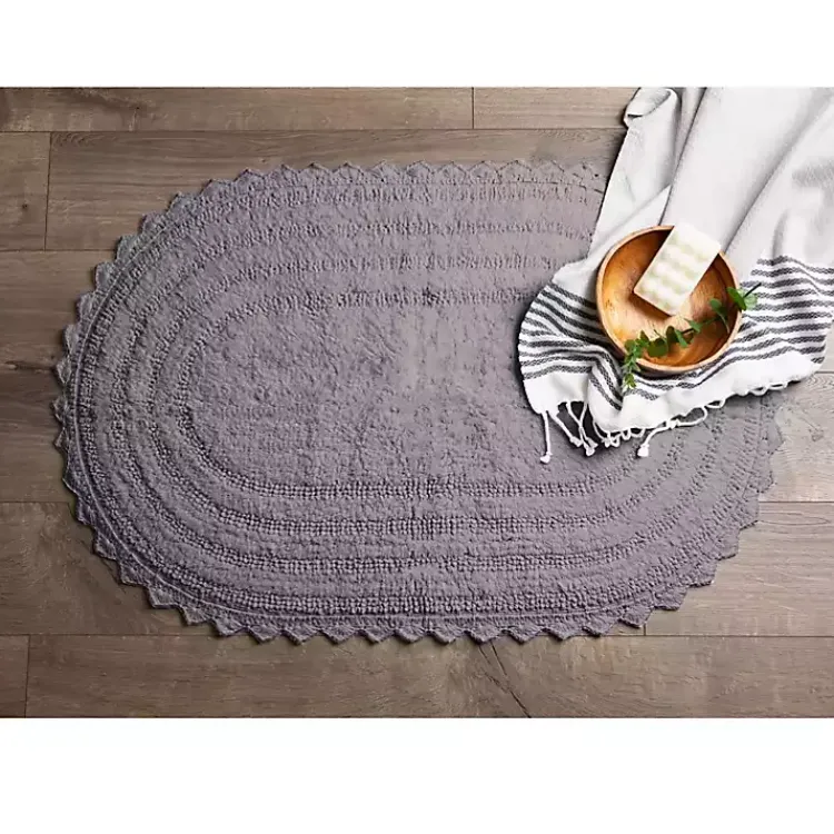 Bathroom Rugs-Kirklands Home Small Crochet Oval Bath Mat Gray