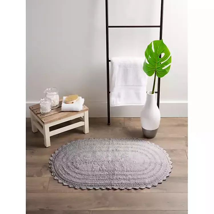 Bathroom Rugs-Kirklands Home Small Crochet Oval Bath Mat Gray