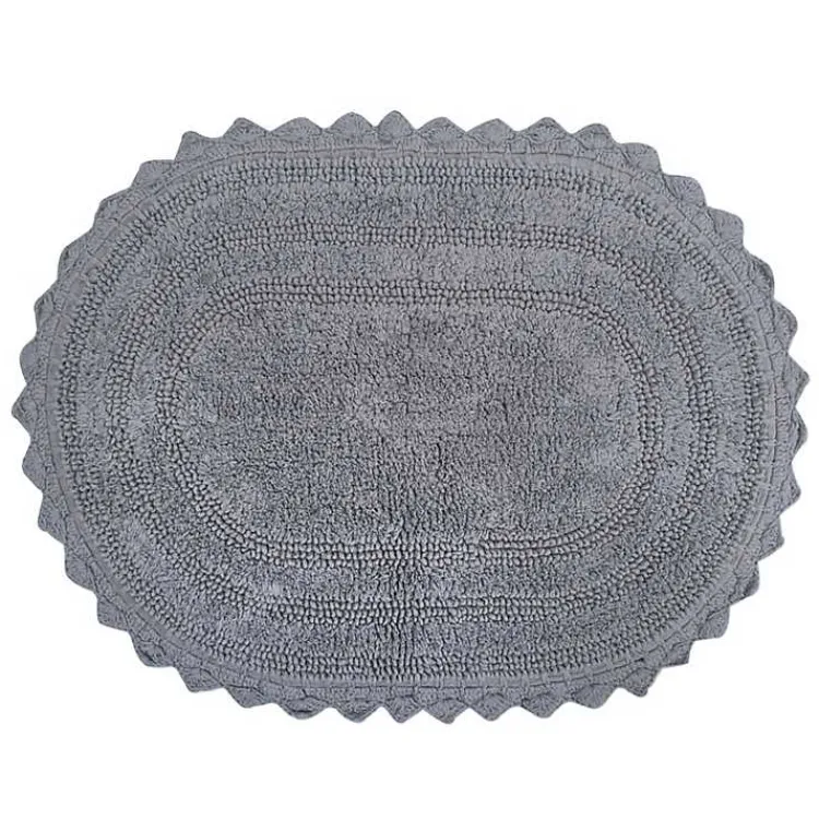 Bathroom Rugs-Kirklands Home Large Crochet Oval Bath Mat Gray
