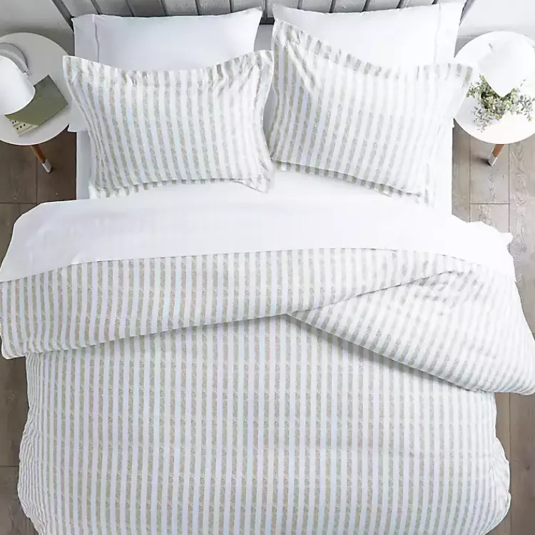 Duvets-Kirklands Home Rugged Stripes Puffed 3-pc. Queen Duvet Set Ivory