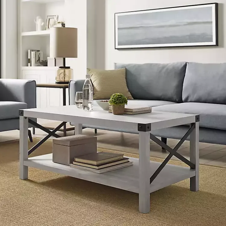 Coffee Tables-Kirklands Home Stone Modern Farmhouse Coffee Table Gray