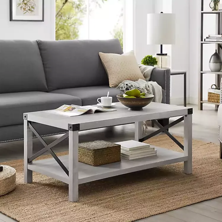 Coffee Tables-Kirklands Home Stone Modern Farmhouse Coffee Table Gray