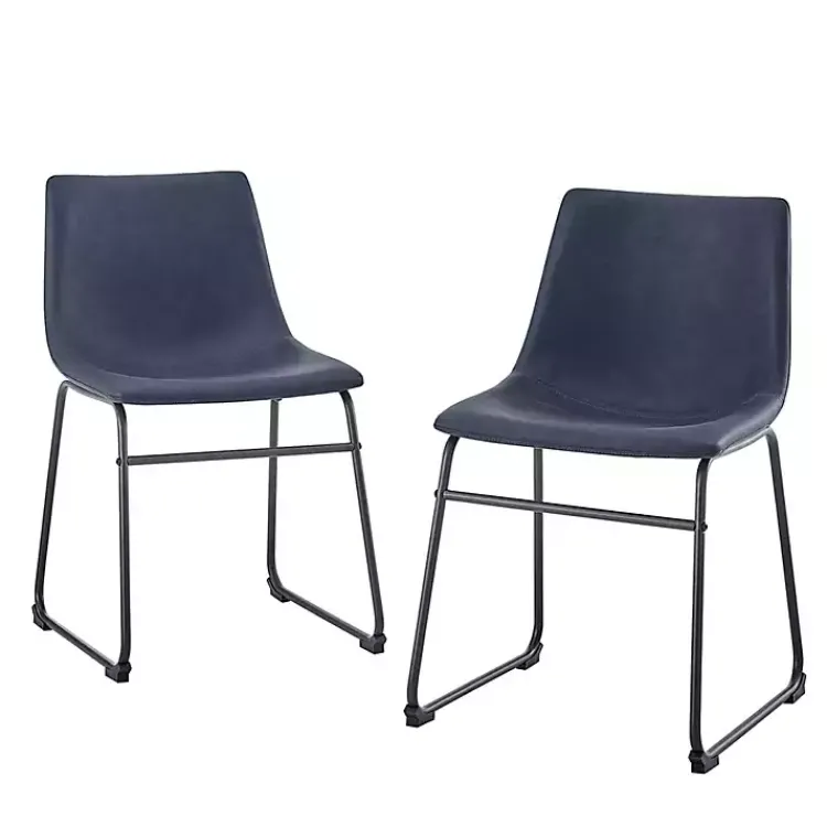 Dining Chairs-Kirklands Home Navy Leather Industrial Dining Chairs, Set of 2 Blue