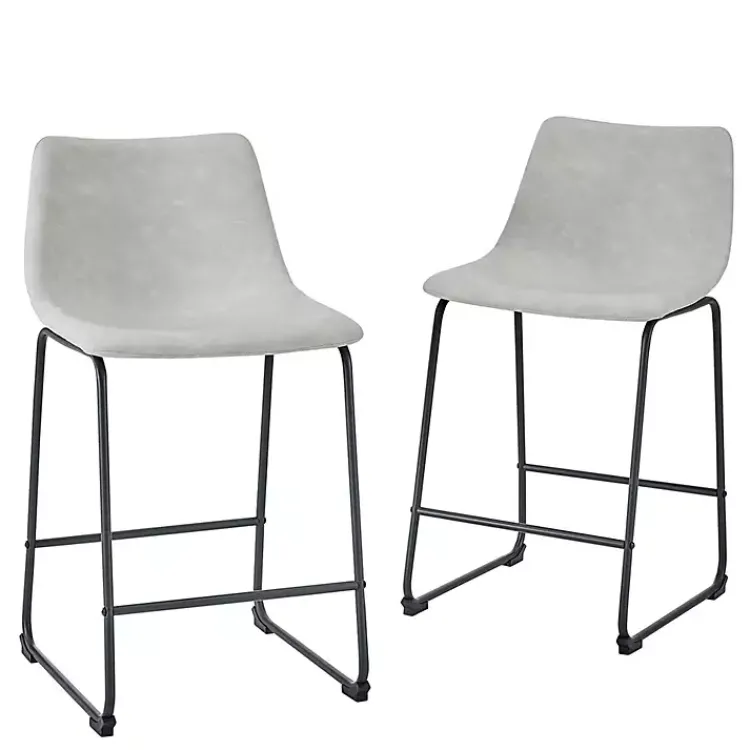 Bar Stools & Counter Height Stools-Kirklands Home Faux Leather Counter Stools, Set of 2 Gray