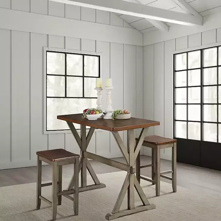 Dining Tables-Kirklands Home Counter Table and Stools, Set of 3 Brown