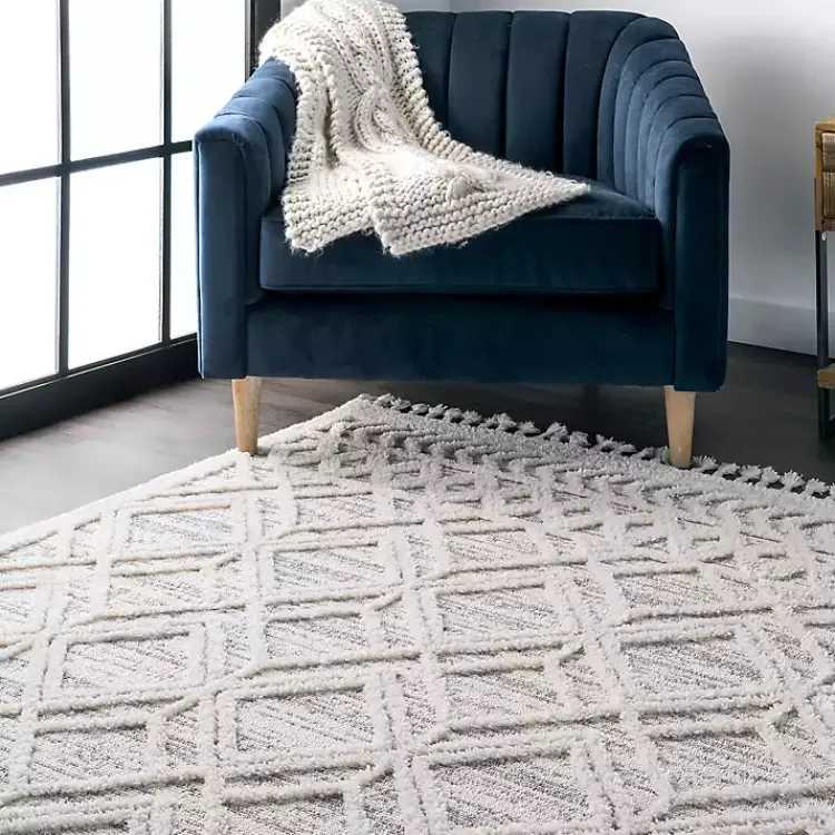Area Rugs-Kirklands Home Shaggy Lattice Tassel Ansley Area Rug, 5x7