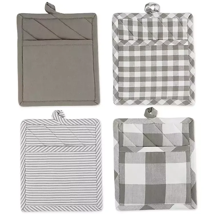 Kitchen Accessories-Kirklands Home and White Multiprint 4-pc. Pot Holder Set Gray