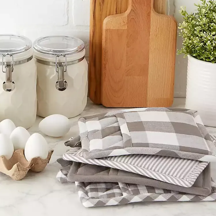 Kitchen Accessories-Kirklands Home and White Multiprint 4-pc. Pot Holder Set Gray