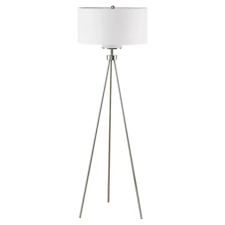Floor Lamps-Kirklands Home Silver Metal Tripod Floor Lamp White