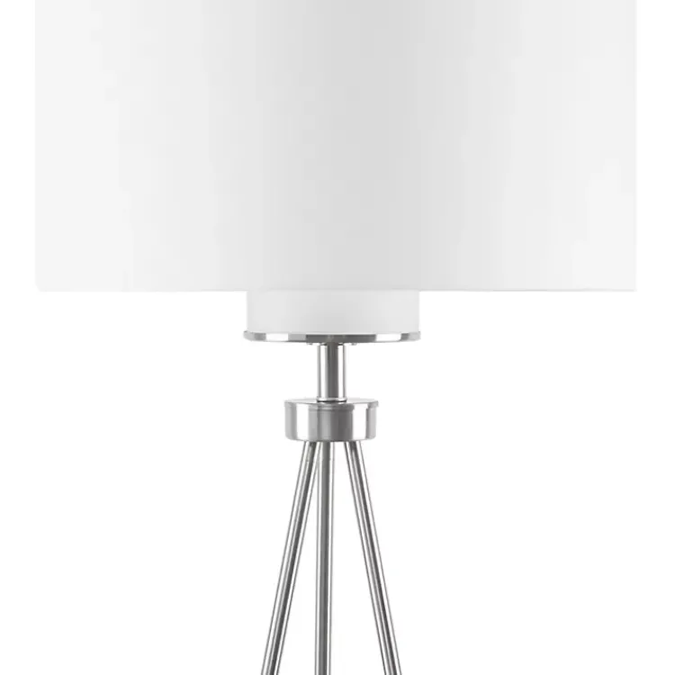 Floor Lamps-Kirklands Home Silver Metal Tripod Floor Lamp White