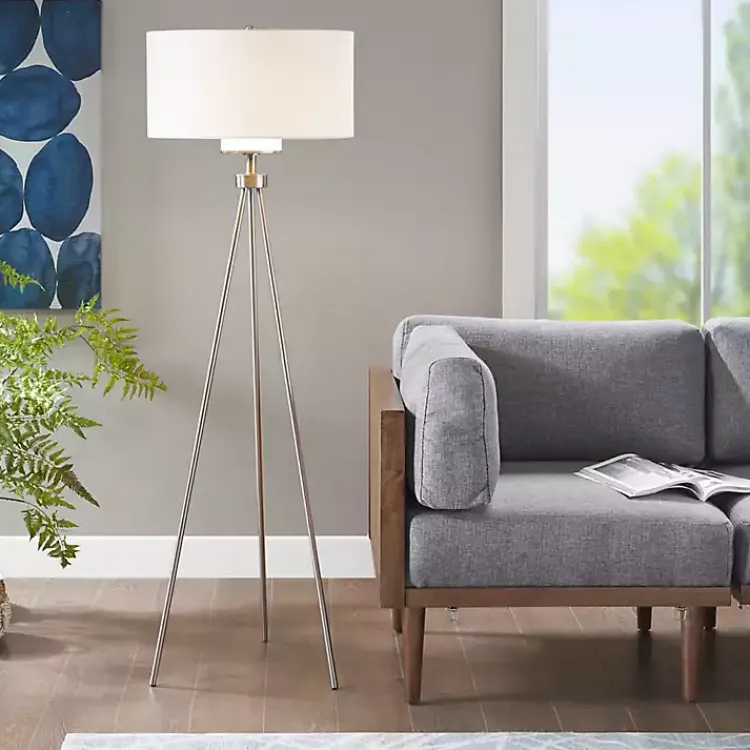 Floor Lamps-Kirklands Home Silver Metal Tripod Floor Lamp White