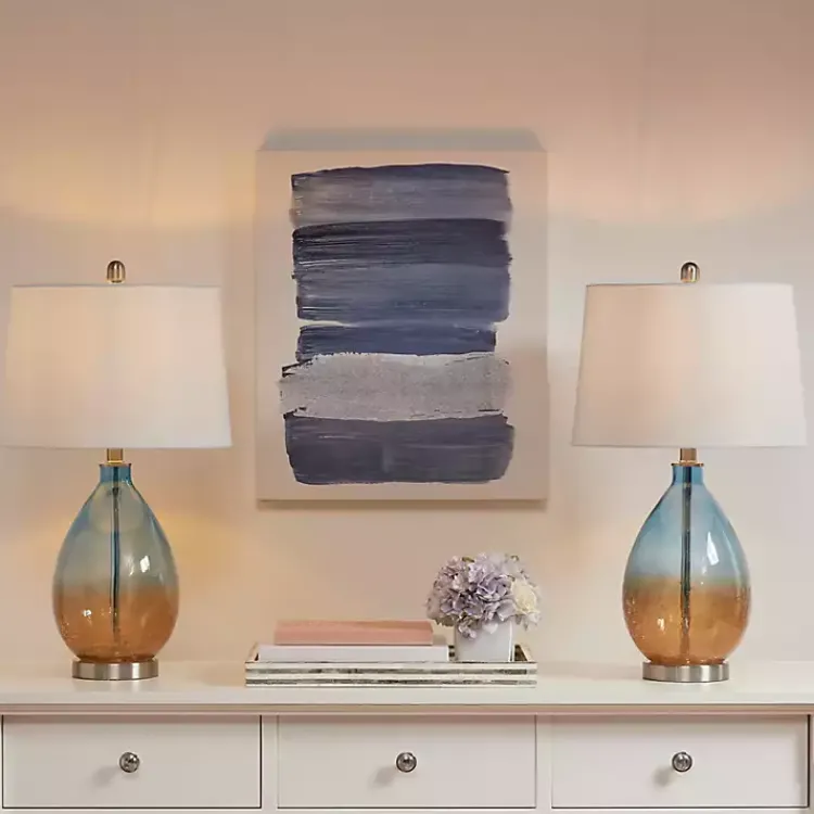 Table Lamps-Kirklands Home Blue and Amber Glass Table Lamps, Set of 2 White