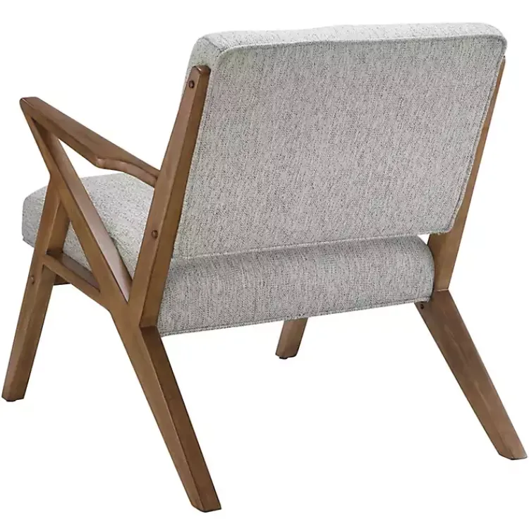 Accent Chairs-Kirklands Home Tufted Pecan Wood Mid-Century Modern Armchair Gray