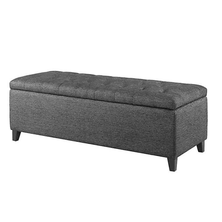 Benches & Ottomans-Kirklands Home Dark Button Tufted Storage Bench Gray