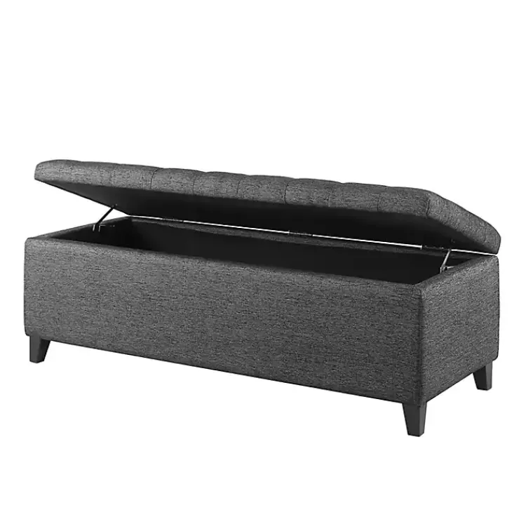 Benches & Ottomans-Kirklands Home Dark Button Tufted Storage Bench Gray