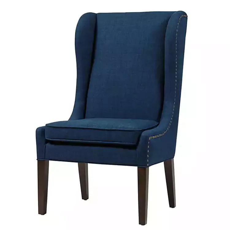 Dining Chairs-Kirklands Home Navy High Wingback Nailhead Trim Dining Chair Blue