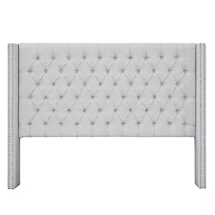 Beds & Headboards-Kirklands Home Button Tufted Nailhead Trim Queen Headboard Gray
