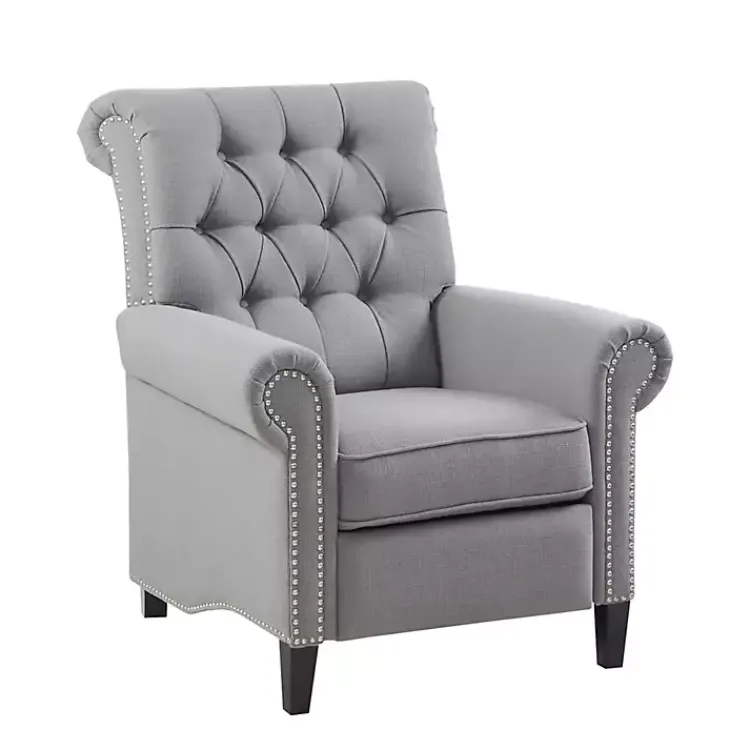 Accent Chairs-Kirklands Home Tufted Back Nailhead Trim Recliner Armchair Gray