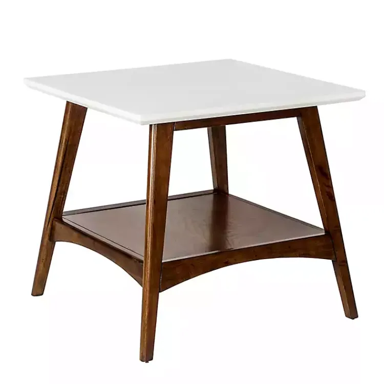 Accent & End Tables-Kirklands Home White Top and Pecan Wood Mid-Century Modern Table Brown