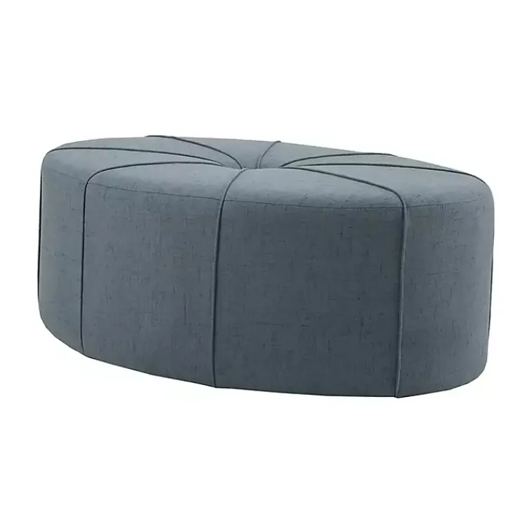 Benches & Ottomans-Kirklands Home Thick Welting Center Button Oval Ottoman Blue