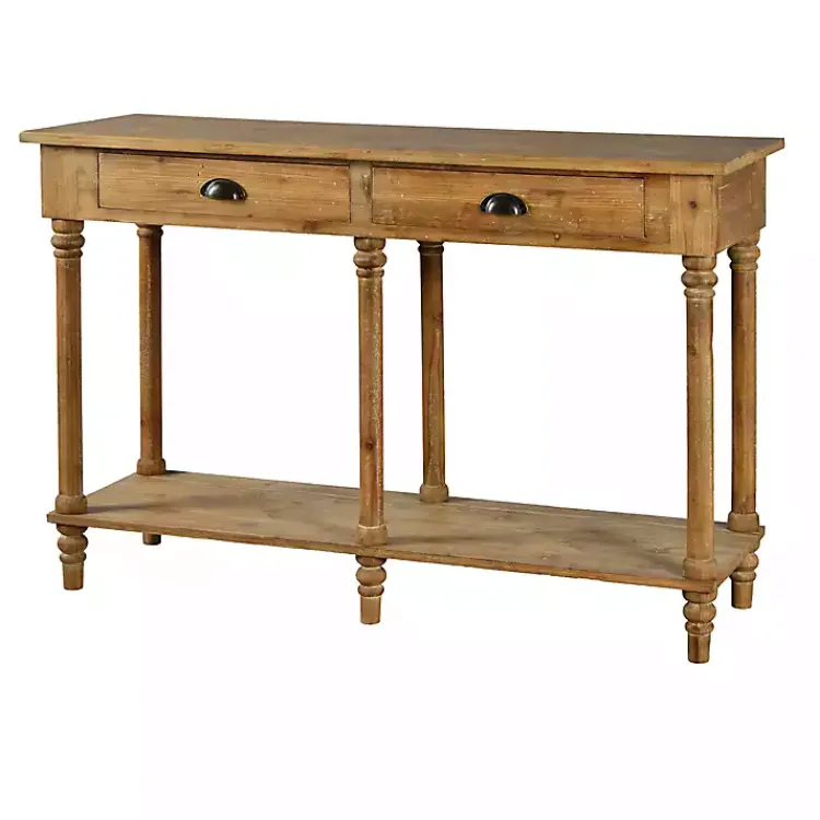 Console Tables-Kirklands Home Natural Wooden 2-Drawer Console Table