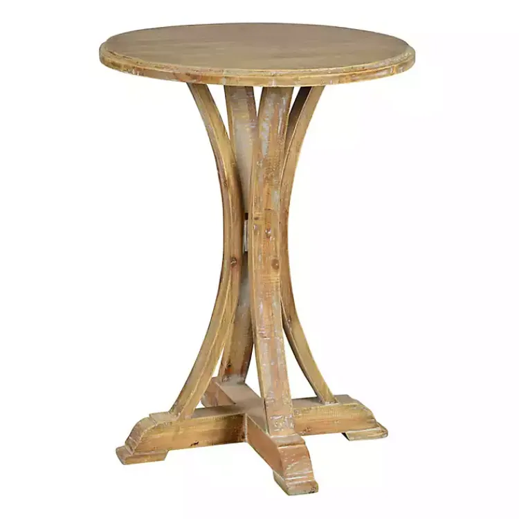 Accent & End Tables-Kirklands Home Natural Wooden Arched Base Round Top Accent Table Tan