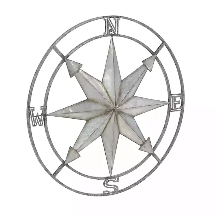 Outdoor Wall Decor-Kirklands Home Gray Iron Compass Outdoor Plaque Silver