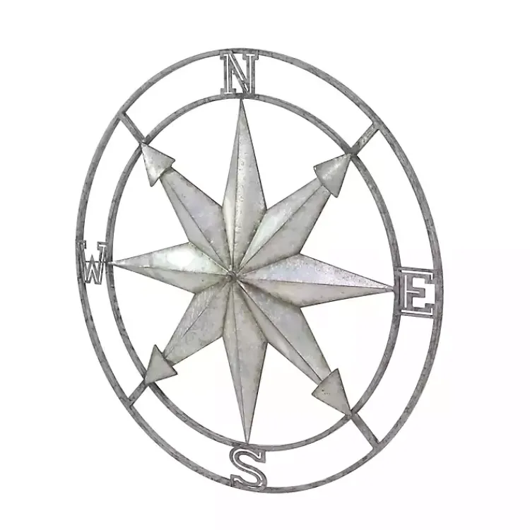 Outdoor Wall Decor-Kirklands Home Gray Iron Compass Outdoor Plaque Silver