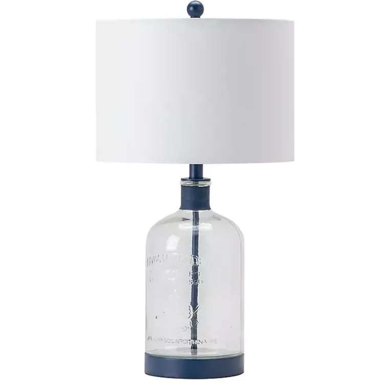 Table Lamps-Kirklands Home Navy Metal and Glass Jar Table Lamp White