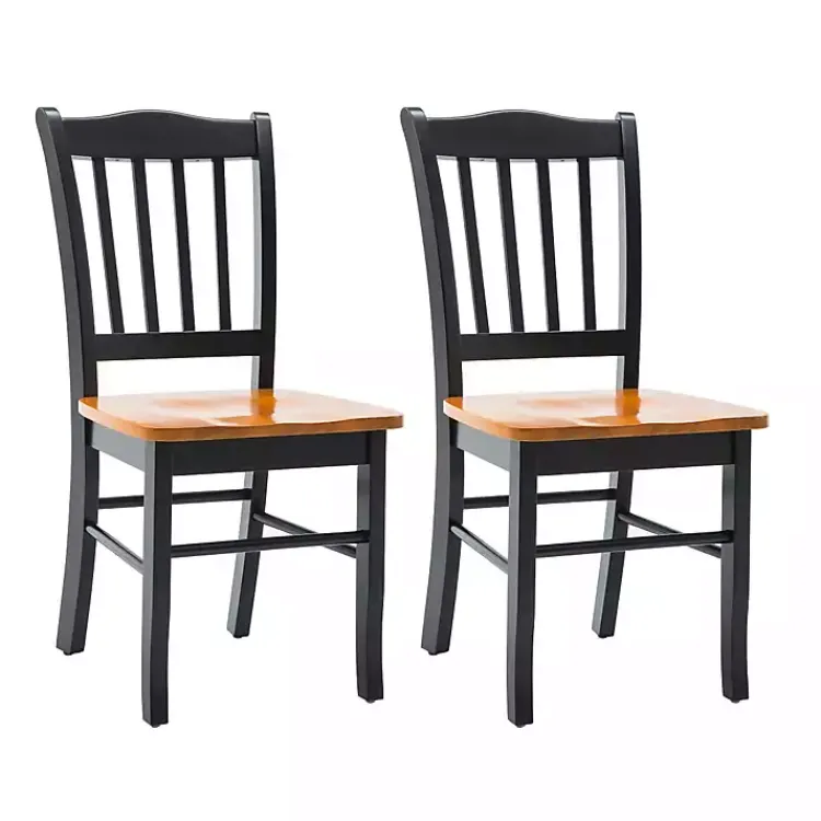 Dining Chairs-Kirklands Home Black & Oak Wood Shaker Dining Chairs, Set of 2 Brown