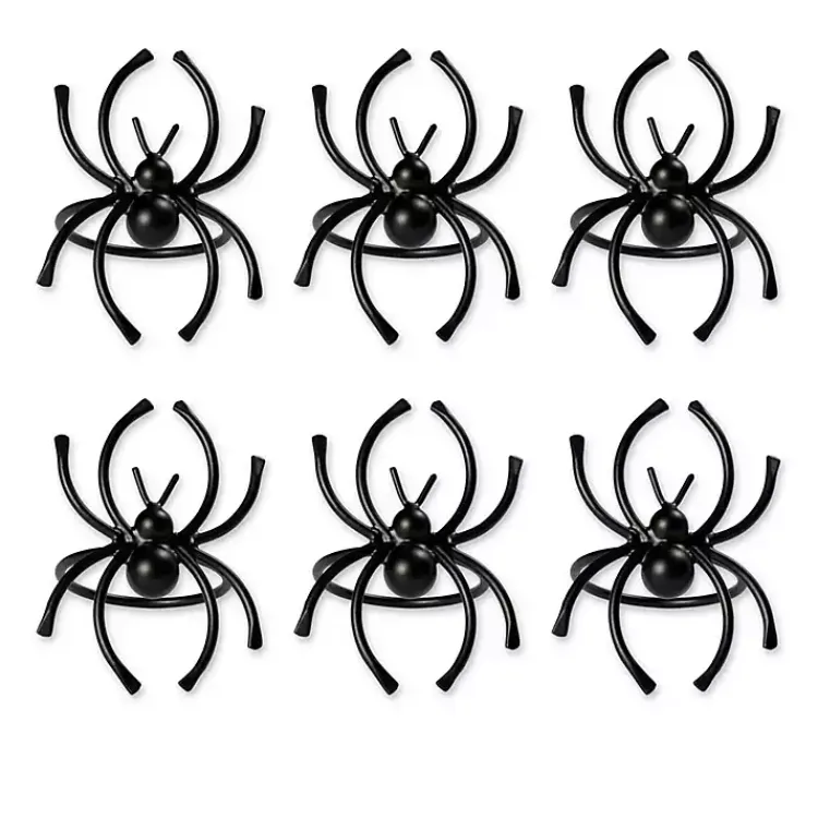 Table Linens-Kirklands Home Matte Spider Napkin Rings, Set of 6 Black