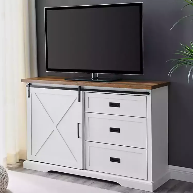 Cabinets & Sideboards-Kirklands Home Sliding Door and 3-Drawer Sideboard White