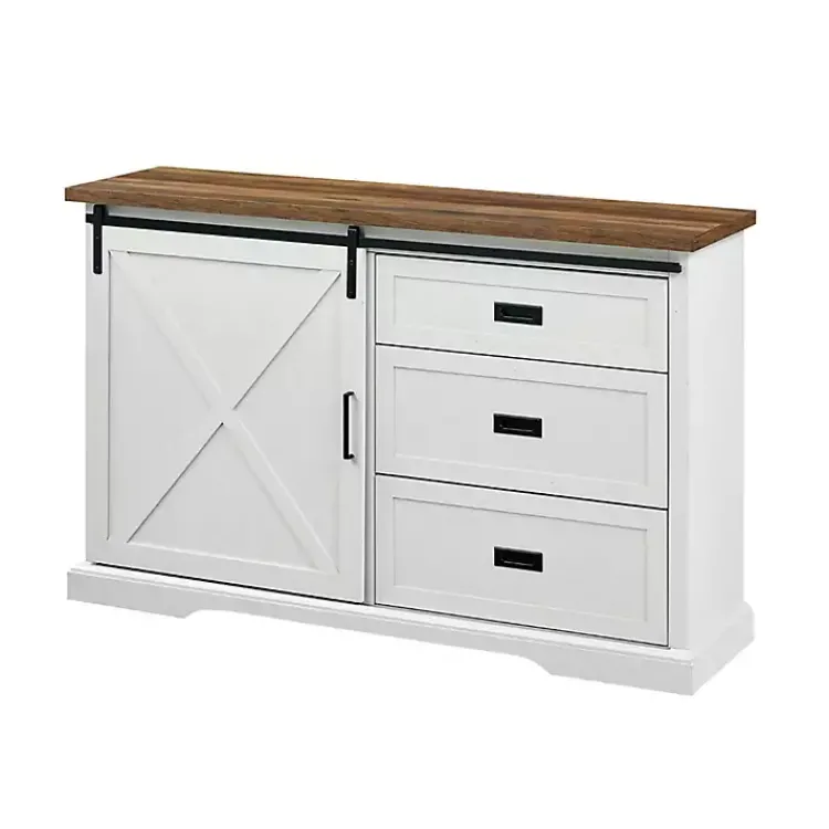 Cabinets & Sideboards-Kirklands Home Sliding Door and 3-Drawer Sideboard White