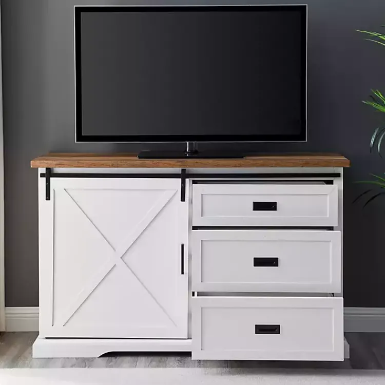 Cabinets & Sideboards-Kirklands Home Sliding Door and 3-Drawer Sideboard White