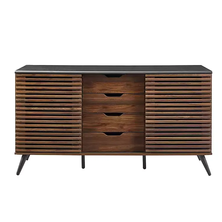 Cabinets & Sideboards-Kirklands Home Dark Walnut Slatted 4-Drawer Cabinet Brown