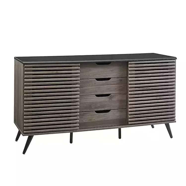 Cabinets & Sideboards-Kirklands Home Slate Slatted 4-Drawer Cabinet Gray