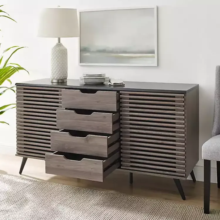 Cabinets & Sideboards-Kirklands Home Slate Slatted 4-Drawer Cabinet Gray