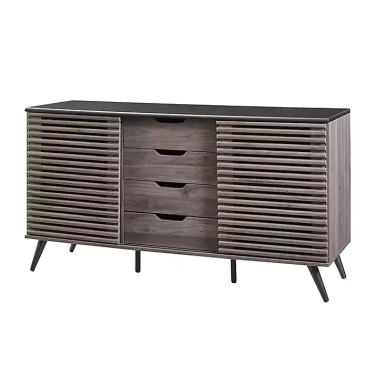 Cabinets & Sideboards-Kirklands Home Slate Slatted 4-Drawer Cabinet Gray