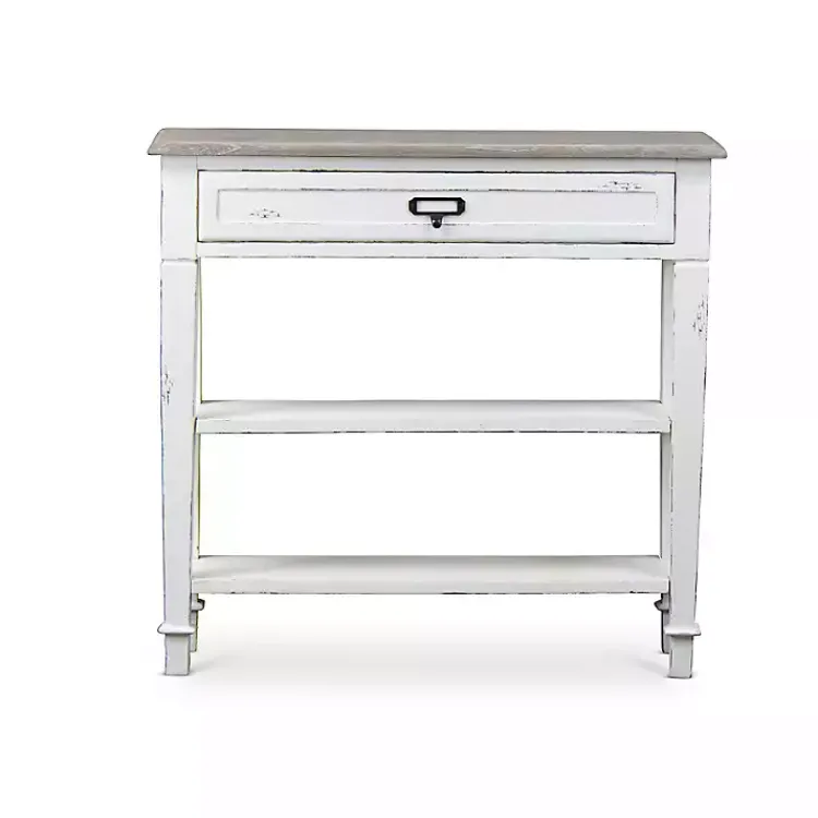 Console Tables-Kirklands Home Distressed 1-Drawer Console Table White