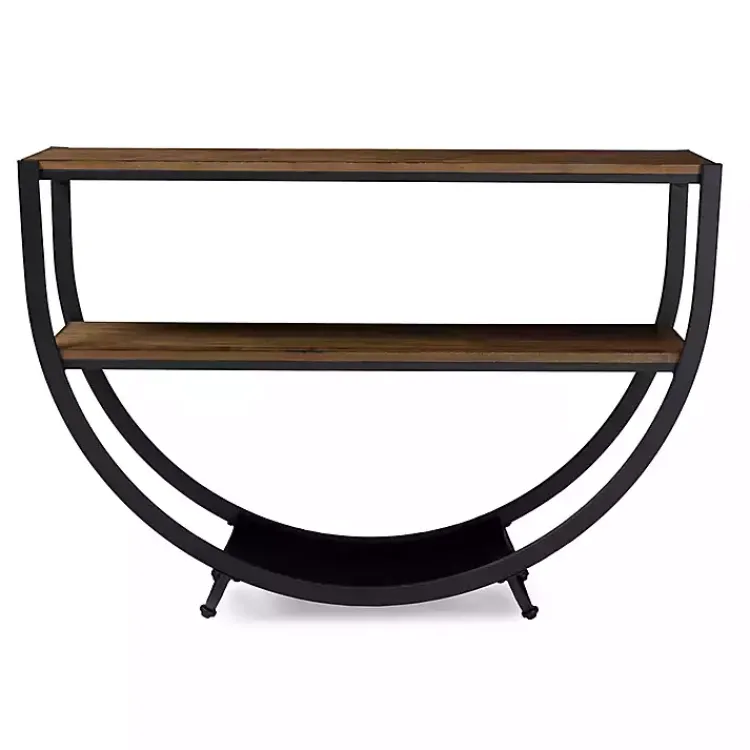 Console Tables-Kirklands Home Black Metal and Rustic Wood Modern Console Table