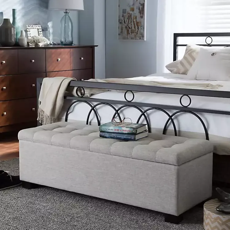 Entryway Furniture-Kirklands Home Beige Grid-Tufted Contemporary Storage Bench Tan