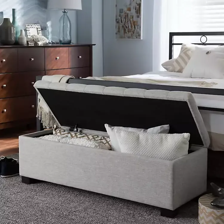 Entryway Furniture-Kirklands Home Beige Grid-Tufted Contemporary Storage Bench Tan